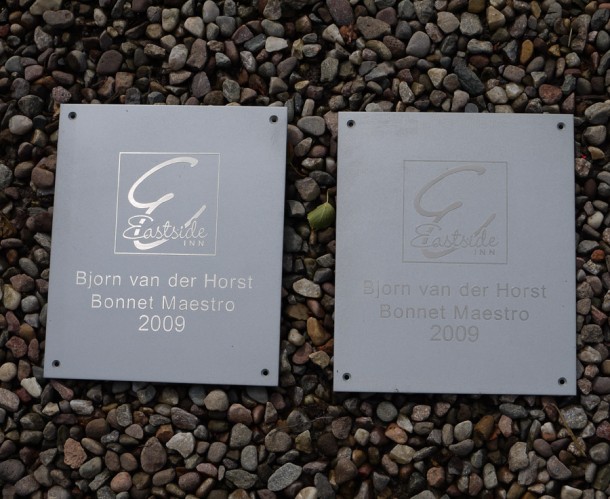 Reverse engraved Steel Award backfilled metalic silver