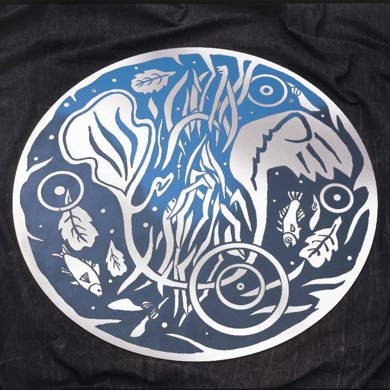 Four foot diameter engraved stainless steel